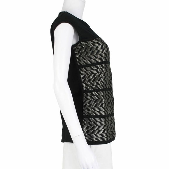 Sz XL Escada Shiloah Black and Silver Sleeveless Knit Top - Picture 4 of 16